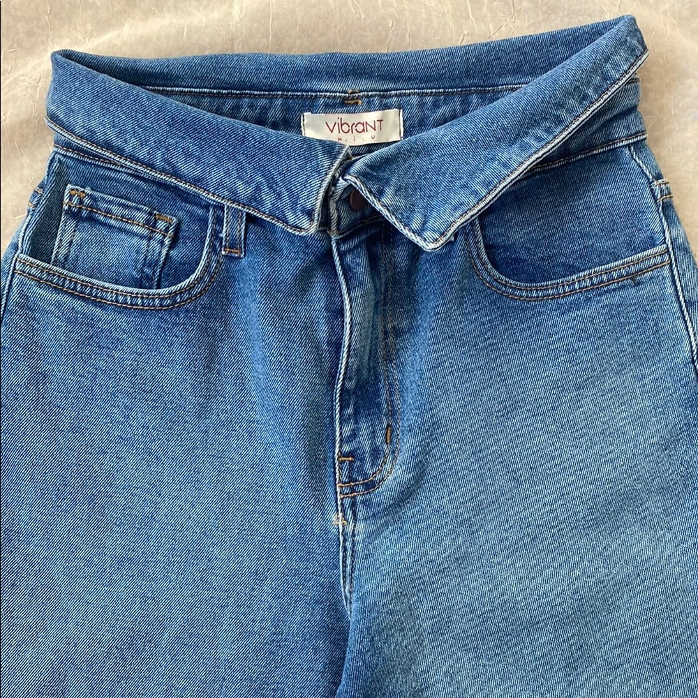 Vibrant M.I.U. Crossover High Rise Wide Leg Jeans Sz 3 W25 Overlap Denim P1547